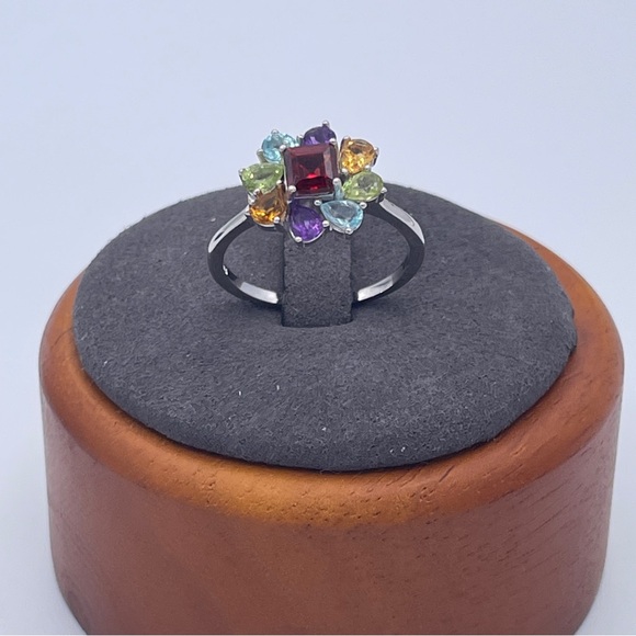 Sterling Silver Mozambique Garnet Multi Gemstone Ring Size 8.5 Multi Gemstone - Picture 5 of 6